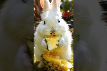 A rabbit eating pineapple #cute #pet plan #rabbitvideo  #bunny #viralvideo #cutebunny #funnybunny