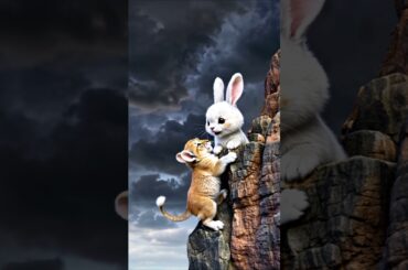 Cute Rabbit Rescued The Poor Little Lion Cub #rabbit #lion #rescue #cuterabbit  #rollerrabbit