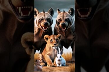 Cute rabbit rescued poor little lion cub#rabbit #lioncub #ai #shorts