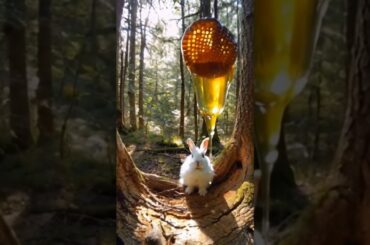 Little #rabbit eats honey and is cute. Rabbit. Little #cute #pet in the forest #cutebunny #bunny