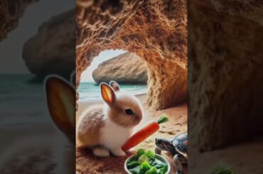 Cute rabbit and turtle is eating carrot on his friendship #cat #poorcat #shortvideo #funny
