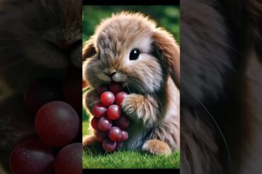 Little rabbit eating grapes, cute pet rabbit, cute little pastoral pet