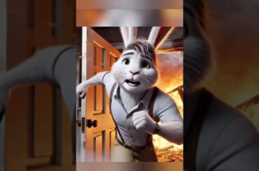 Cute rabbit is rescue his family from burning to home#shortvideo #poorcat #breakfastfood #cutel