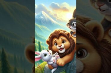 Cute rabbit rescued the poor little penguin lion  #rabbit #cat #kitten #funny #ai