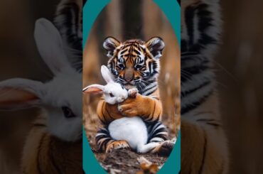 Baby Tiger with cute Rabbit #animals #tiger #love #viralshorts