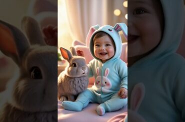 The child pets and gives a kiss to the rabbit. #cute #viralvideo #cutemoments