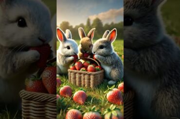 So cute rabbit bunnies eating strawberries #viralvideo #rabbit #bunnies
