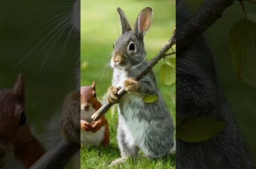 Cute rabbit rescued poor squirrel #rabbit #ai #cat #kitten
