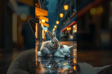 Cute rabbit helps kitten#animalfriendship #kitten #pets #cutespets #cuteanimal #rabbitadventures