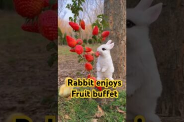 Rabbit Enjoys a Fruit Buffet!! Cute rabbit #funnyvideo