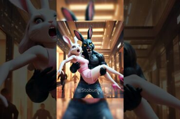 Rabbit fights black rabbit to rescue his wife #shorts #cute #rabbit #bunny #ai #cat #viral #aiart