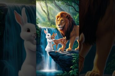 Cute rabbit and lion saved the baby gazelle #cat #kitten #cute #rabbit