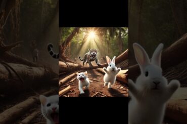 Cute rabbit rescued the poor kitten #catlover #cat #kitten #ai #funny