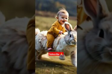 Cute baby riding on running Rabbit #animals #rabbit #wildlife #cute #animallover #ai #animalshorts
