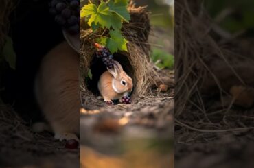 Cute Rabbit Enjoying Fresh Grapes