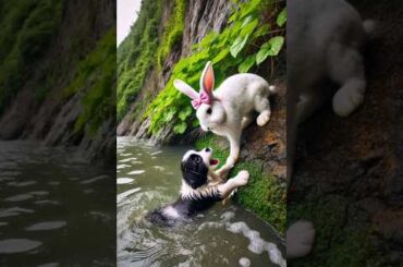 Cute Rabbit Rescued The Poor Little Puppy #rabbit #lioncub #puppy #ai #animals #viralshorts #dog