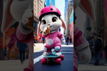 Cute Bunny Skateboarding in the City. #rabbit #bunny #cuteanimals #shorts #animals