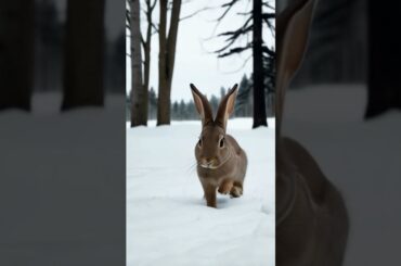 "Playful Brown Rabbit Enjoying the First Snow in a Winter Forest" #cute #rabbit