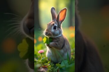 This image shows a cute bunny holding a green clover leaf. #angorarabbit #shortvideo #viralvideo