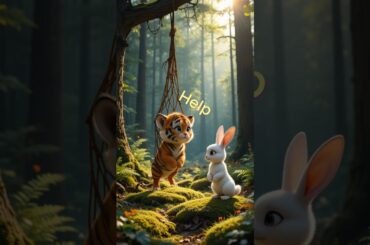 Cute rabbit rescued the poor little Tiger cub #rabbit #tiger #funny #ai #kitten