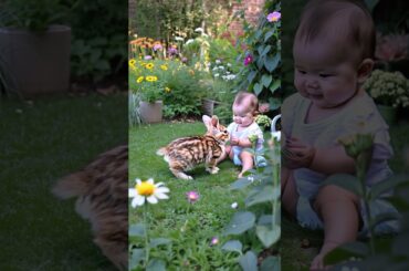 Cute #Baby playing with a #Rabbit