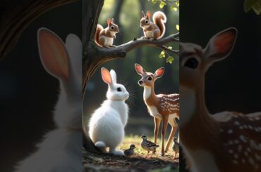 Cute white rabbit rescues baby deer lost mother   #shorts #animals #ai #rabbit