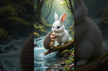 Cute Rabbit rescues the hedgehog #ai #rabbit #cat #cute #shorts#nature