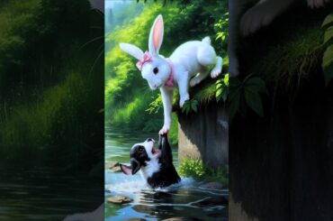 Brave Rabbit Rescues Drowning Puppy #rabbitrescue #PuppyRescue #BraveRabbit #HeroicRabbit #BunnyLove
