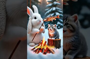 Cute rabbit helps poor hungry and cold kitten#RabbitRescue#CuteAnimals#animalrescue