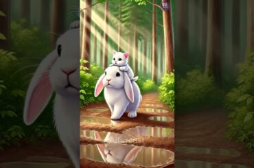 A rabbit saves a cute kitten that was separated from mother #RabbitRescue #AnimalsRescue #ai #aicat