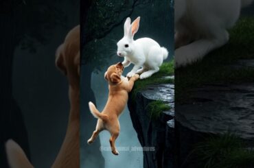 Cute Bunny Saves A Little Puppy #rabbitrescue #cuteanimals #animalrescue