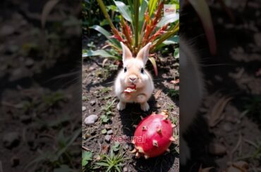 Little Rabbit Enjoys Dragon Fruit: Adorable Pastoral Pet Spotlight #pet #cute #rabbit  #rabbitpet
