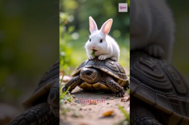 Unlikely Friends  A Playful Rabbit Rides a Gentle Turtle #cute #rabbit #turtle  #petrabbit