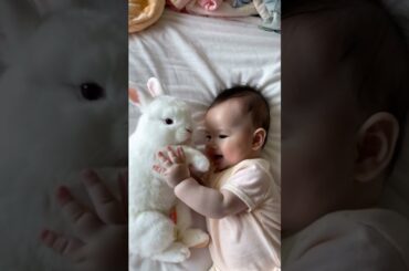 #Cute #Baby Cuddle with white Pet #Bunny