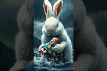 Cute Rabbit Saves Baby Floating In Water #ai #cute #rabbitrescue #sad #kitten #animals #rabbit