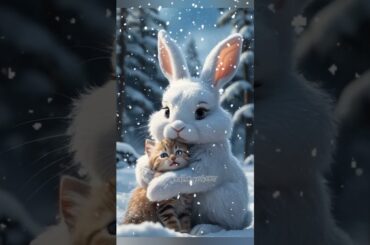 Cute rabbit help sad kitten  #rabbitrescue #animalrescue #cuteanimals