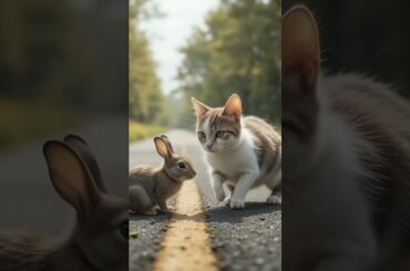 A cat save the life of a cute rabbit which is hitten by bus#catlovers #cute #shorts #cat