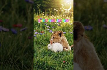Cute Animals | Baby Lion and Baby Rabbit Cuddling Napping Together  #cuteanimals #adorableanimals