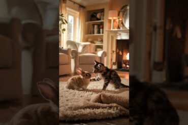 Cute cat playing with rabbit #cat #rabbit #cute #shortvideo #shorts