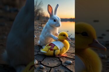 Cute Bunny and Little Duck | #ytshorts #shorts #animals #bunny #duck #emotional