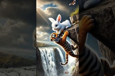Cute rabbit saves poor little tiger cub#RabbitRescue #CuteAnimals #AnimalRescue