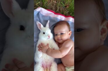 Baby and a little bunny #Bunny #rabbit