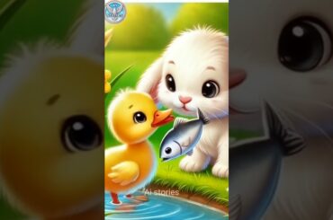 Baby duckling meet an accident cute bunny save her life#ducklingloves bunny # cartoon