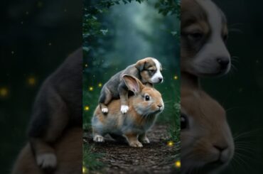 The baby rabbit that rescued the puppy. #cuteanimals #cutedogs #cutepets #bunny