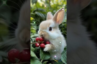 Cute bunny eating cherries little rabbit Cute pet debut plan Rabbit cute pet #cutebunny#funnybunny