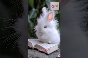 cute Fluffy Pink Baby Rabbit Reading Book in Garden #rabbit #pets #bunny #funny #viralshorts #cute
