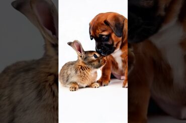 Cute Baby Bunny Thinks Puppy Is His Mother #puppy #puppydog