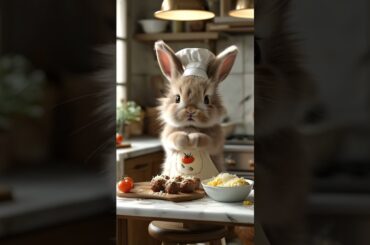 Sweet Bunny Cooks Spaghetti & Meatballs for Lost Puppy #pets#cute#bunny