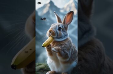 Adorable Rabbit Enjoys a Banana in a Stunning Mountain View! cute bunny rabbit #rabbit #funnybunny