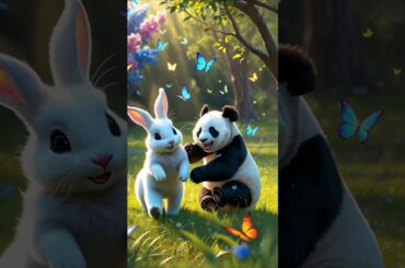 Cute Rabbit Saves Tiny Panda! #Rabbit #Panda #Friendship #CuteAnimals  #MagicalForest #YouTubeShorts